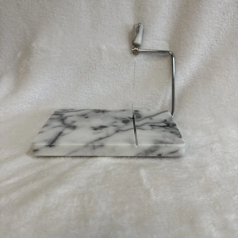 White Marble Cheese Slicer‎ Board with Stainless Steel Wire Cutter 8x5 Inch